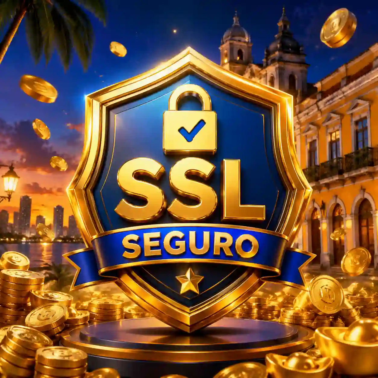 Selo de criptografia em formato de escudo dourado simbolizando verificação segura de identidade